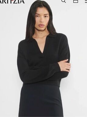 Wilfred Black V-Neck Collared Sweater
